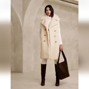 Banana Republic Women's Cream Double-Breasted Sleeveless Coat XS/S